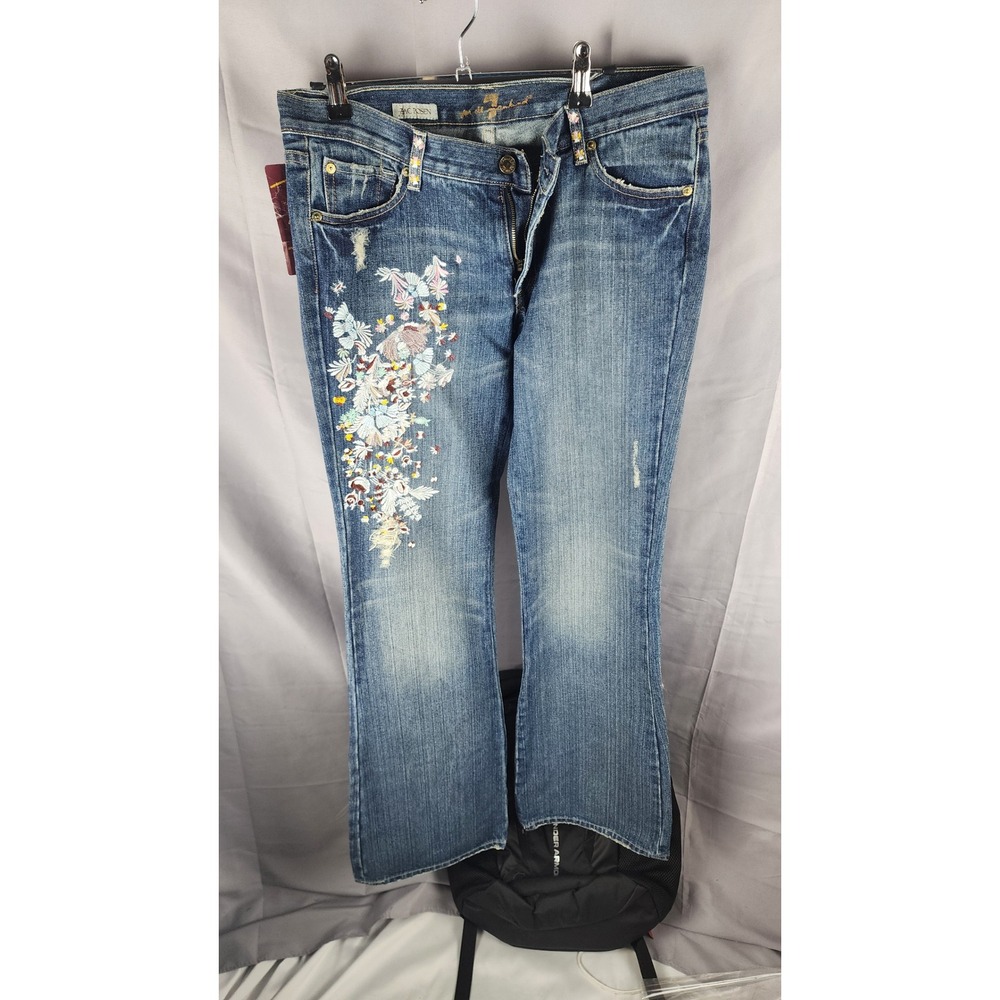 7 For All Mankind Zac Posen Embroidered Jeans Y2K Wearable Art Denim Size 31
